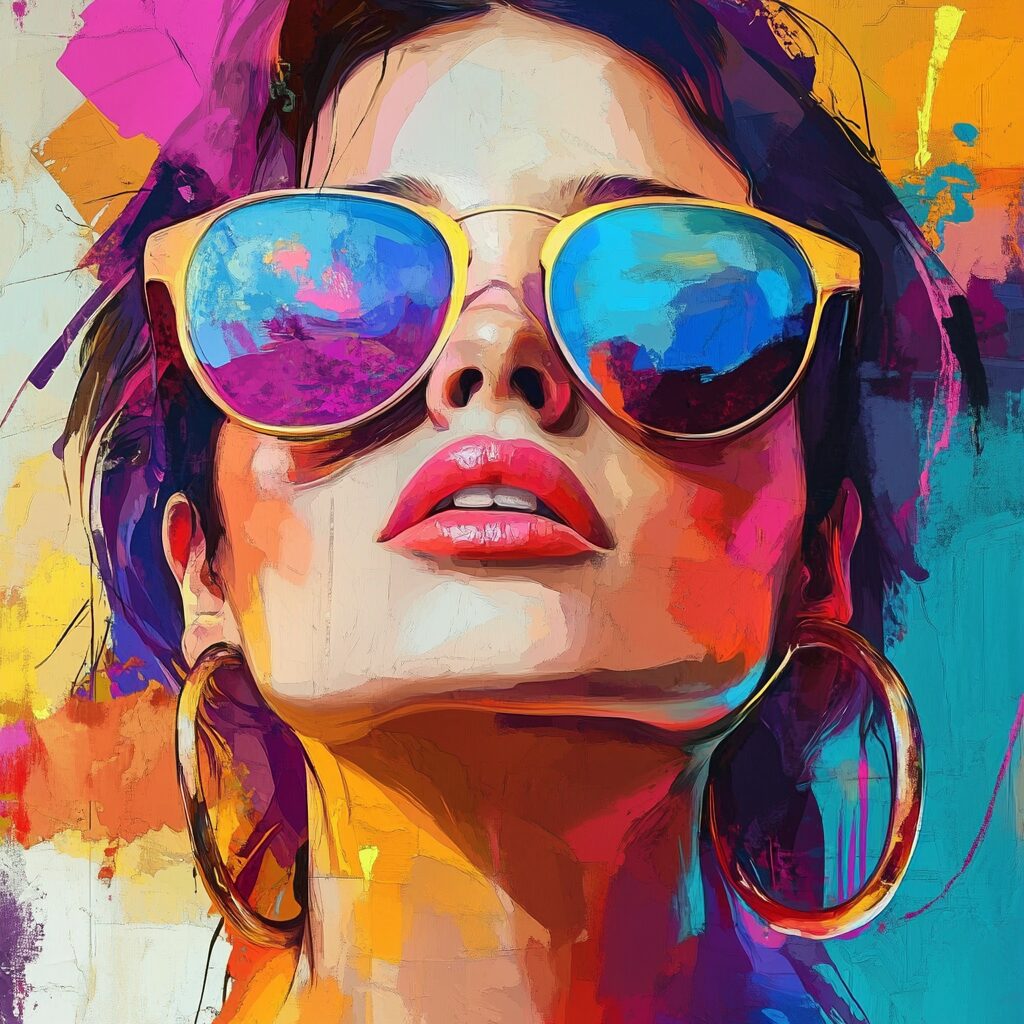 femme visage art colore