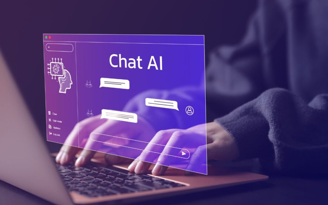 Femme qui utilise un ordinateur portable et discute avec une intelligence artificelle